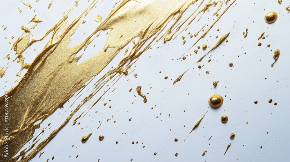 Poster dynamic gold paint splatter art on white canvas abstract design studio setting creative perspective 