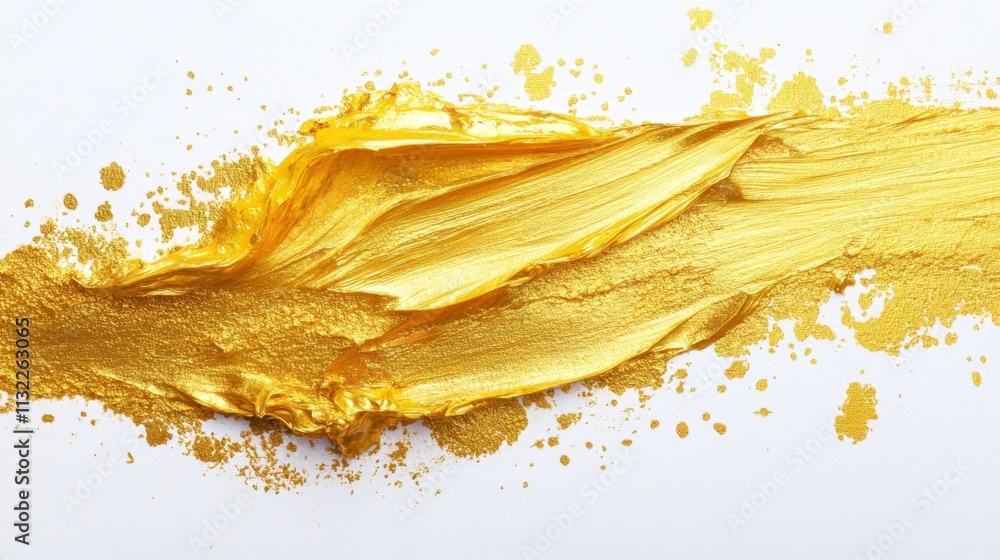 Aufkleber dynamic golden paint stroke abstract art creation studio environment close-up view vibrant texture c