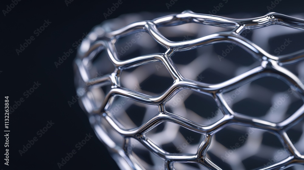 Poster close-up of silver geometric mesh structure with a dark background. abstract metal texture and techn