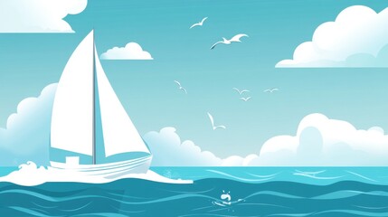 Sailboats on the sea, on simple background