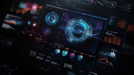 Obraz premium A futuristic financial graph with colorful indicators and a dark digital interface