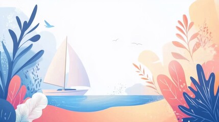 Obraz premium Sailboats on the sea, on simple background