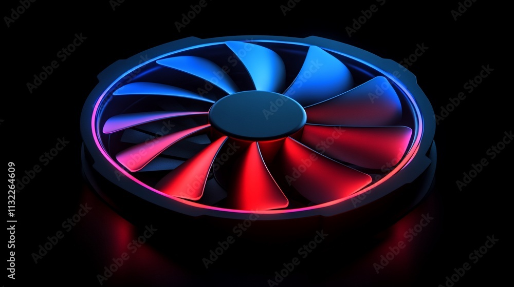 Aufkleber a colorful computer fan with illuminated blades for cooling systems.