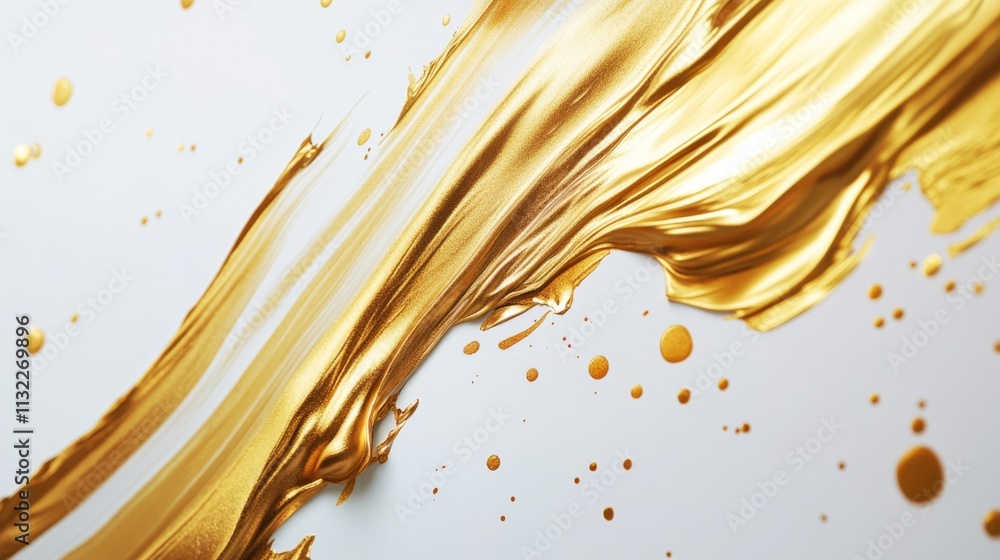 Poster dynamic flow of gold paint on white canvas artistic studio abstract artwork creative environment clo