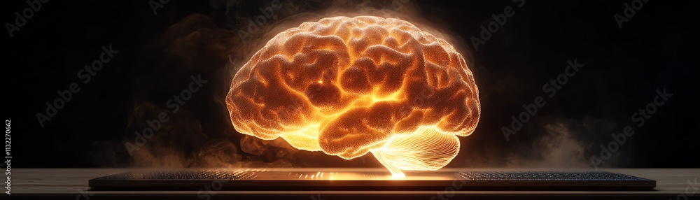 Poster a glowing human brain connected to a hightech processor, symbolizing the fusion of human intelligenc