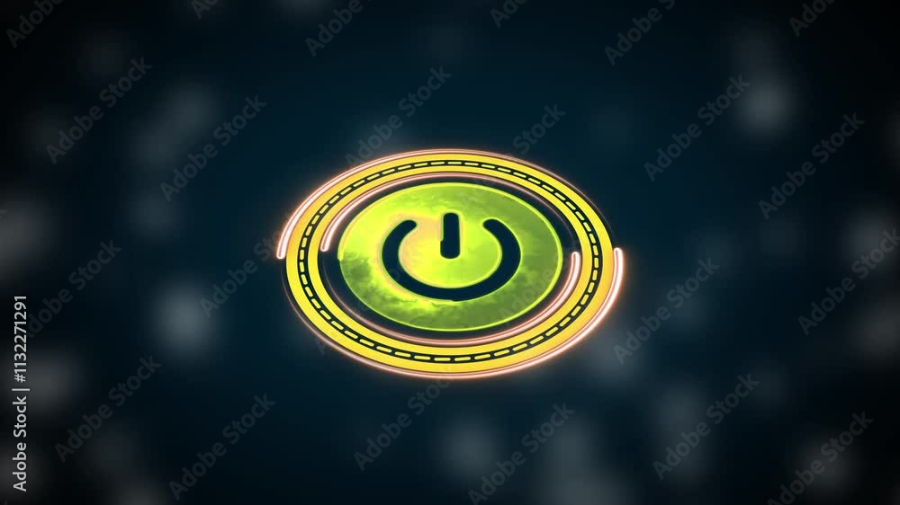 Poster power button technology, start or shut down concept. glowing neon line of animated futuristic power 