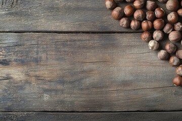 Hazelnuts on wooden background