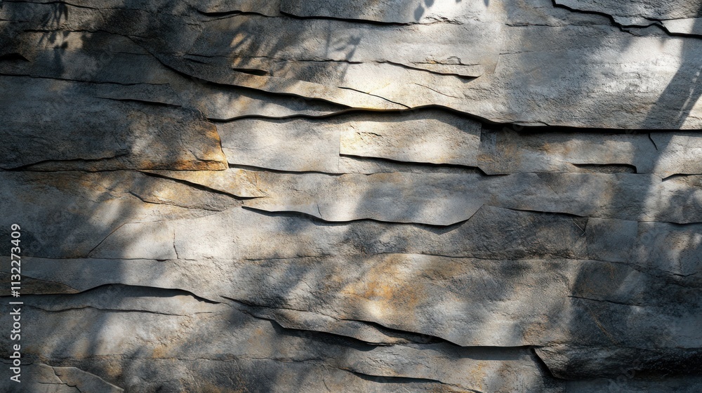 Poster a textured stone wall with layered patterns and subtle shadows.