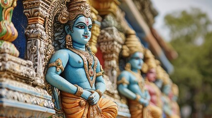 Fototapeta premium Vishnu is the god of Preservation, the great maintainer who often appears in various incarnations avatara to provide salvation for humanity Some of his best-known avatars who are tremendously pop. AI