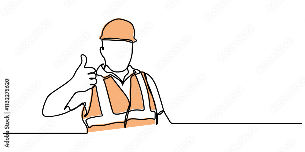 Leinwandbilder Single continuous line drawing of young construction worker. Building architecture business concept. One line draw design vector, Continuous one line drawing design vector illustration of engineers.	
