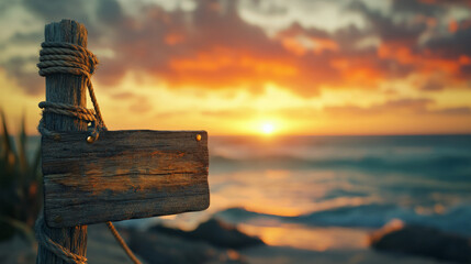 A wood sign mockup on ocean background