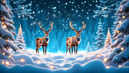 Christmas banner with deer.
Banner with Christmas trees. Banner with lights and stars. decorated Christmas tree with grilllands. Deer with fir trees.