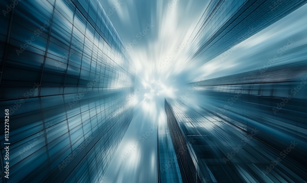 Poster Abstract view of skyscrapers with a dynamic, blurred perspective.
