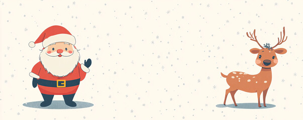 Fototapeta premium Cute Santa Claus with a fluffy beard and a cheerful reindeer, white background.