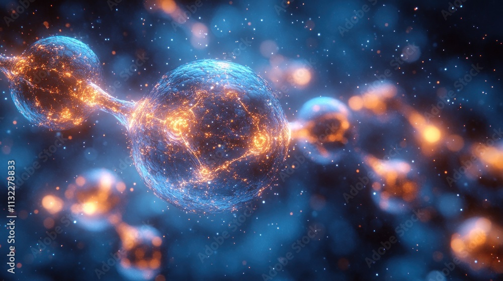 Poster abstract representation of molecular structures in a vibrant, digital environment.