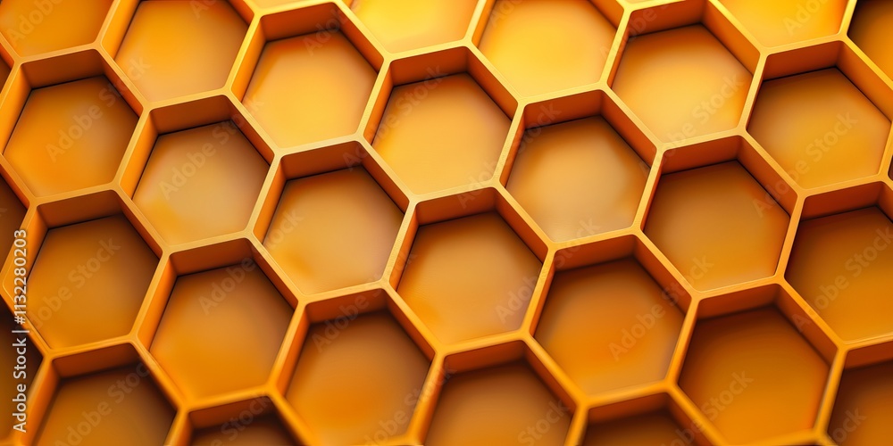 Poster a close-up of a honeycomb structure with vibrant yellow hues, showcasing the intricate hexagonal pat