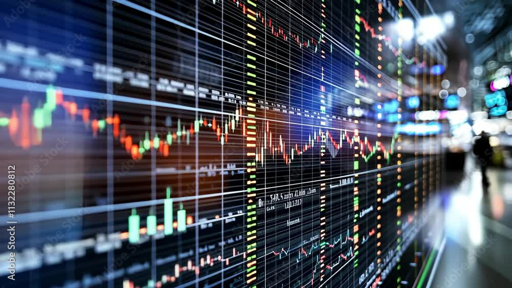 Poster dynamic stock market data display finance trading investment growth charts graphs numbers