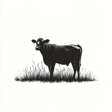 Silhouette of a calf standing in tall grass.