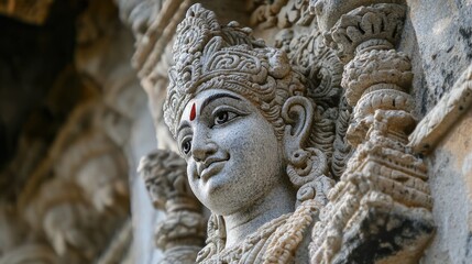 Fototapeta premium Vishnu is the god of Preservation, the great maintainer who often appears in various incarnations avatara to provide salvation for humanity Some of his best-known avatars who are tremendously pop. AI