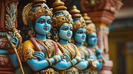 Fototapeta premium Vishnu is the god of Preservation, the great maintainer who often appears in various incarnations avatara to provide salvation for humanity Some of his best-known avatars who are tremendously pop. AI