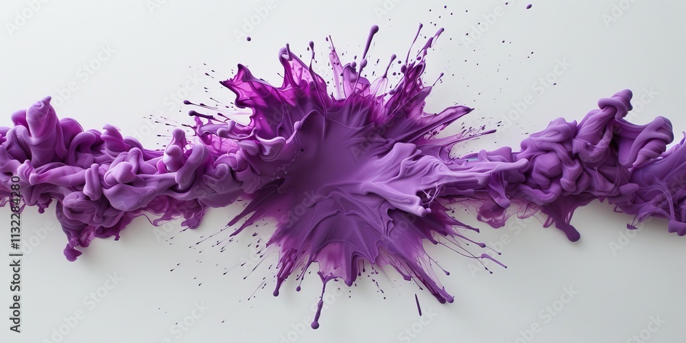 Poster an abstract splash of purple paint against a light background, creating an energetic and dynamic vis