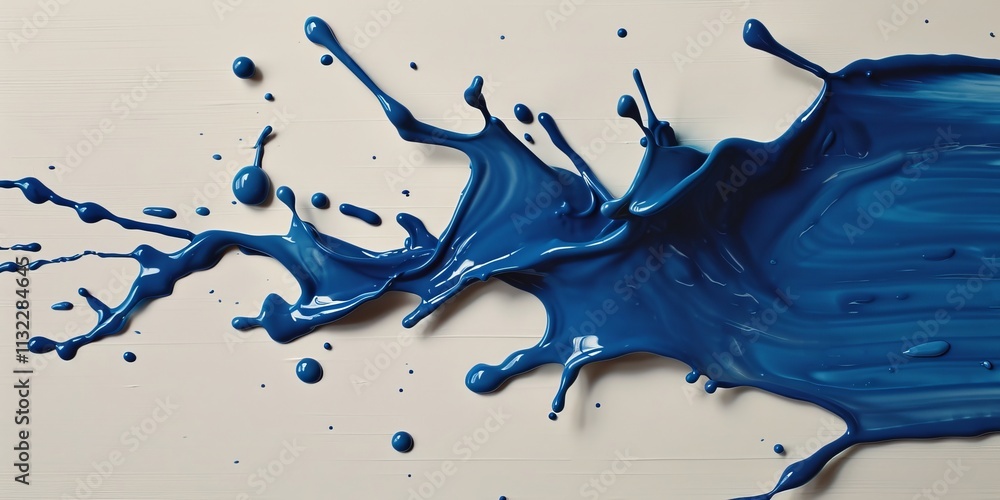 Poster vibrant blue paint splashes dynamically across a light surface, creating an artistic burst of color 