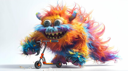 Fototapeta premium Colorful Monster on Scooter 3D Illustration