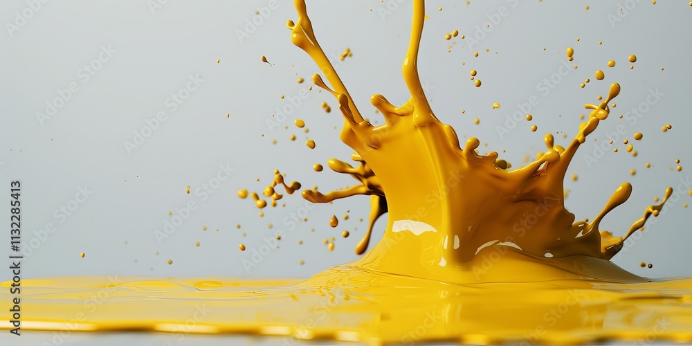Poster a vibrant splash of yellow paint creates an energetic and dynamic visual effect, showcasing texture 