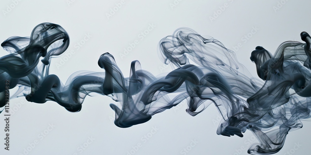 Poster an abstract image of swirling gray smoke against a light background, creating an elegant and etherea