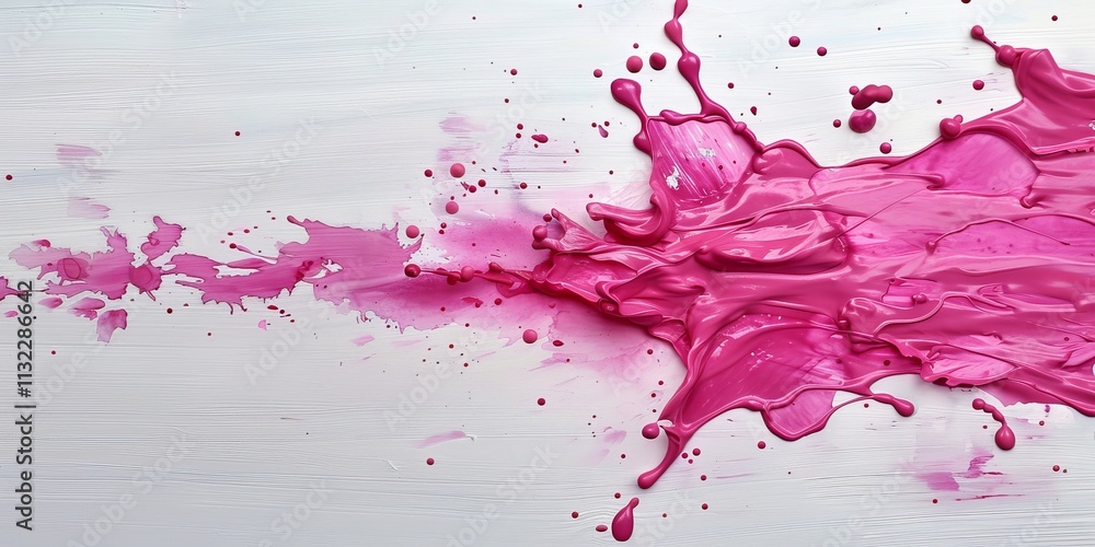 Aufkleber a vibrant splash of pink paint dynamically spreads across a textured white canvas, creating an energ