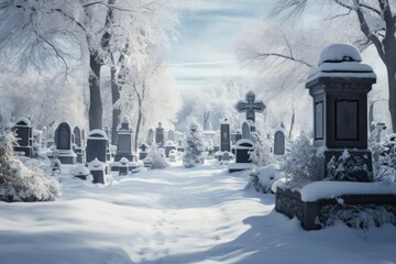 Amidst the Silent Sentinels of Tombstones the Cemetery lay Draped in a Pristine Blanket of Snow