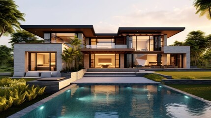 Modern Luxury Home With Infinity Pool And Lush Landscaping