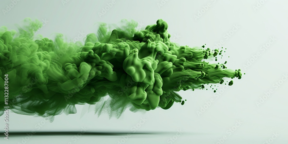 Poster dynamic green smoke swirling dramatically against a light backdrop, creating an artistic and etherea