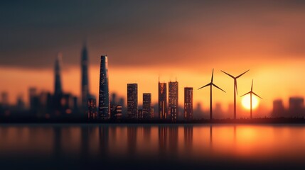 Renewable energy action in a coastal city futuristic urban landscape