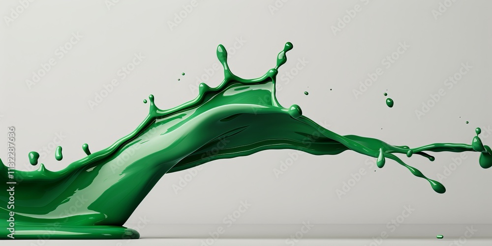 Poster a vibrant splash of green paint gracefully arcs against a neutral background, creating a dynamic and