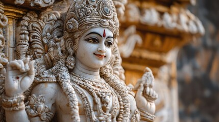 Fototapeta premium Vishnu is the god of Preservation, the great maintainer who often appears in various incarnations avatara to provide salvation for humanity Some of his best-known avatars who are tremendously pop. AI