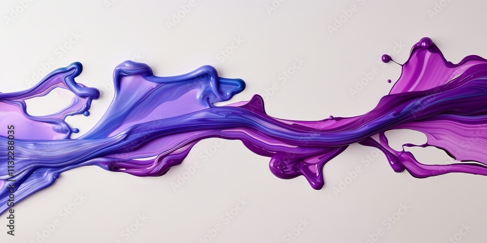 Poster an abstract blend of vibrant purple and blue paint flows gracefully across a light background, creat