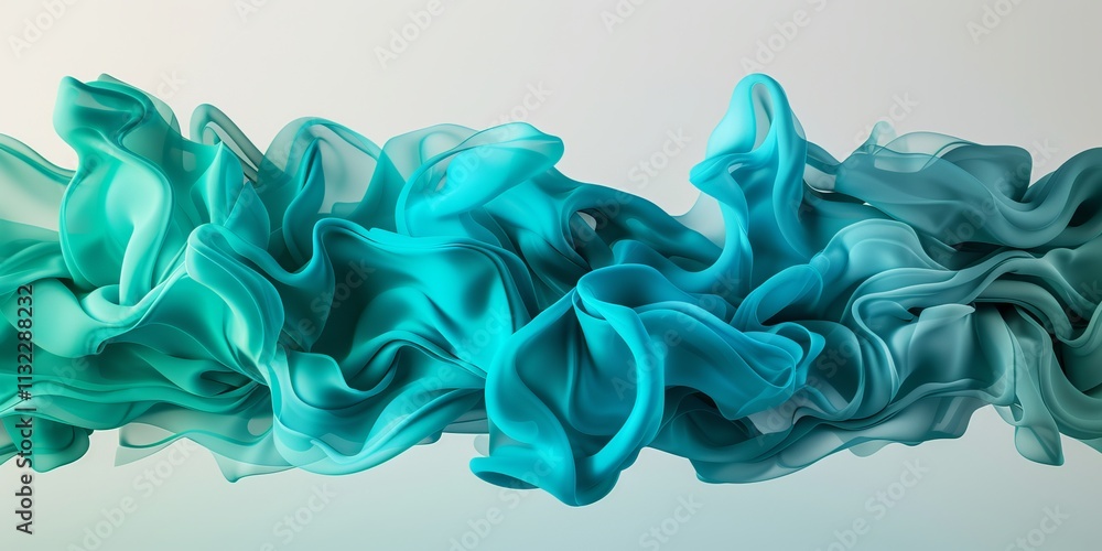 Poster a stunning abstract composition featuring flowing turquoise fabric that creates a sense of fluidity 