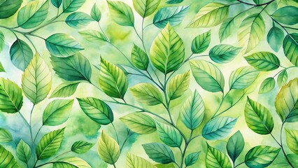 watercolor green leaves background, wallpaper 