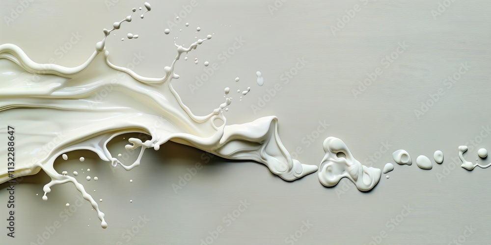 Poster an artistic splash of creamy white liquid against a soft background, highlighting flowing textures a