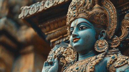 Fototapeta premium Vishnu is the god of Preservation, the great maintainer who often appears in various incarnations avatara to provide salvation for humanity Some of his best-known avatars who are tremendously pop. AI