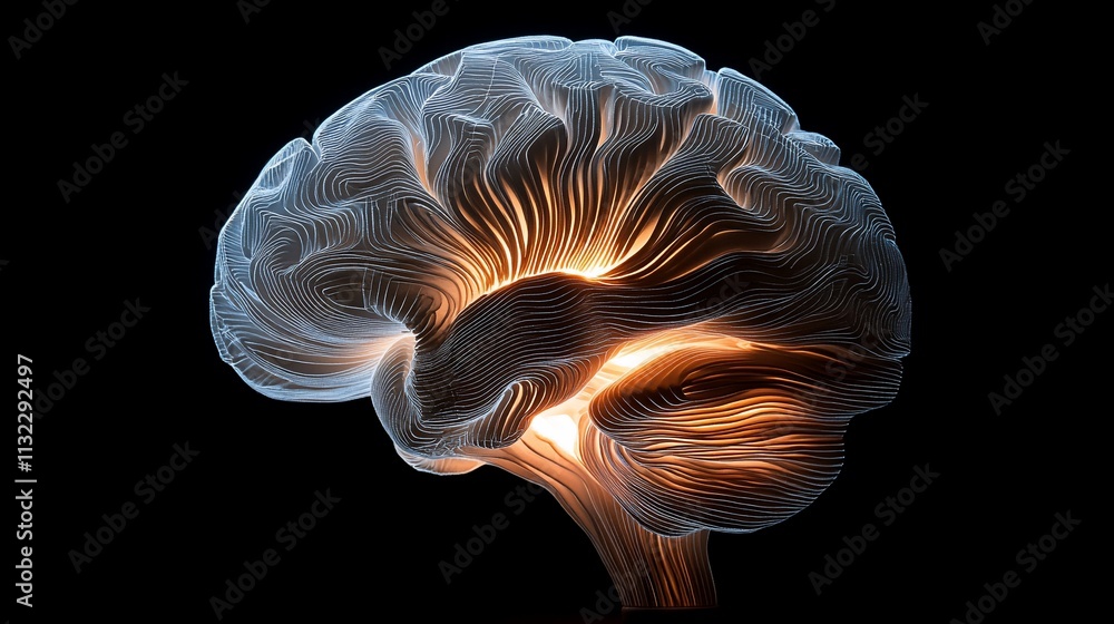 Poster a stylized representation of a brain with glowing, flowing lines.