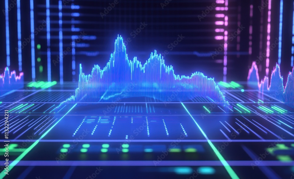 Aufkleber abstract glowing blue 3d graph on digital grid.