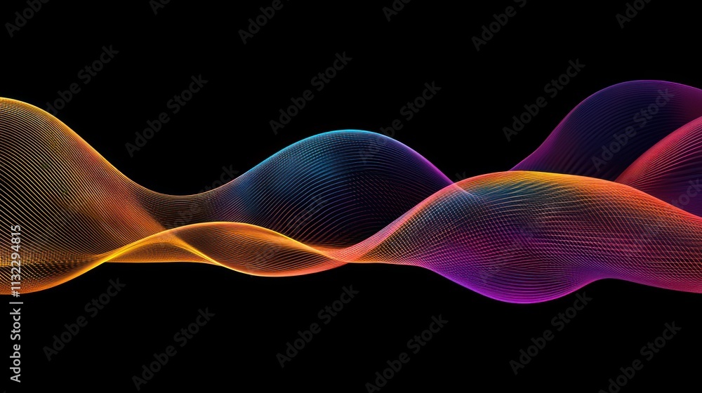 Poster Abstract Colorful Waves Flowing Dynamically Across Black Background