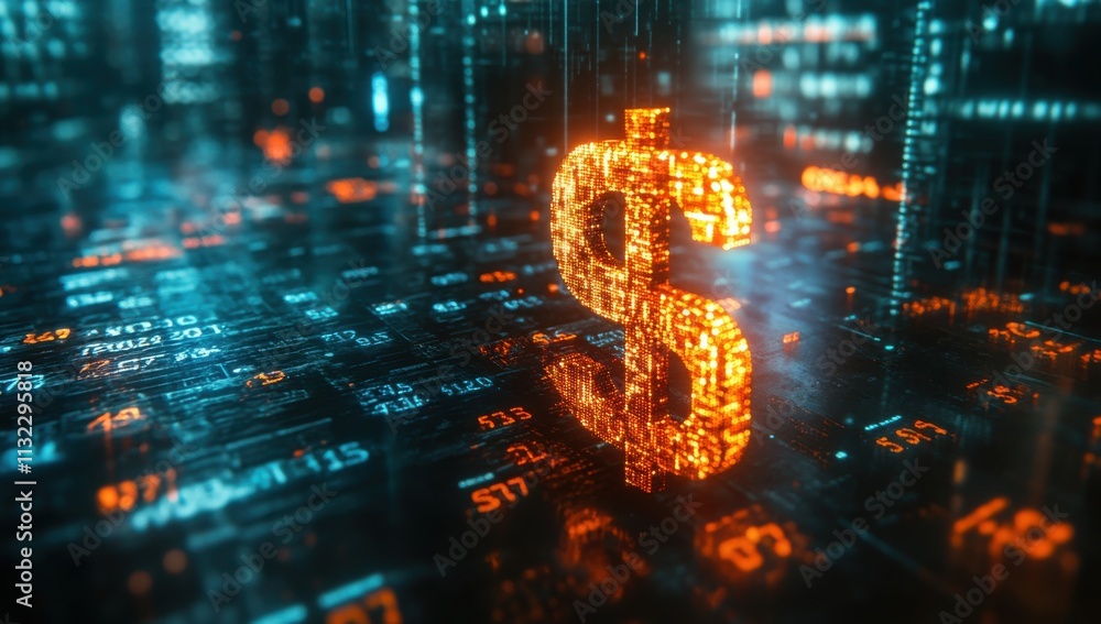 Poster abstract digital representation of currency in a high-tech environment with dollar symbol illuminate