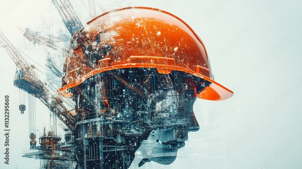 Poster Abstract representation of a worker with an industrial backdrop.