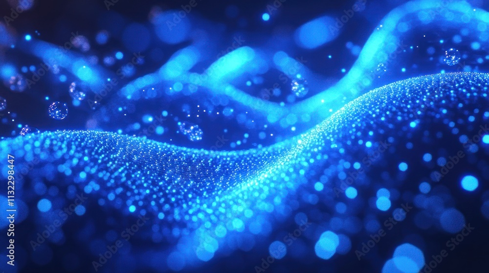 Poster a mesmerizing abstract representation of flowing blue particles and light.