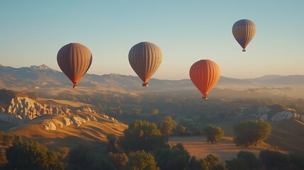 Obraz premium Hot air balloon festival scenic landscape aerial view morning light