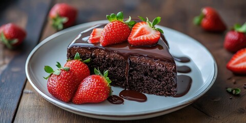 Delicious chocolate cake drizzled with rich strawberry sauce, creating a perfect dessert experience. This chocolate cake topped with strawberry sauce is sure to delight any sweet tooth.