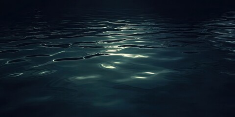Obraz premium Serene dark water surface reflecting mysterious depths, showcasing the enchanting beauty of the dark water surface that captivates the eye and invites exploration of its allure.